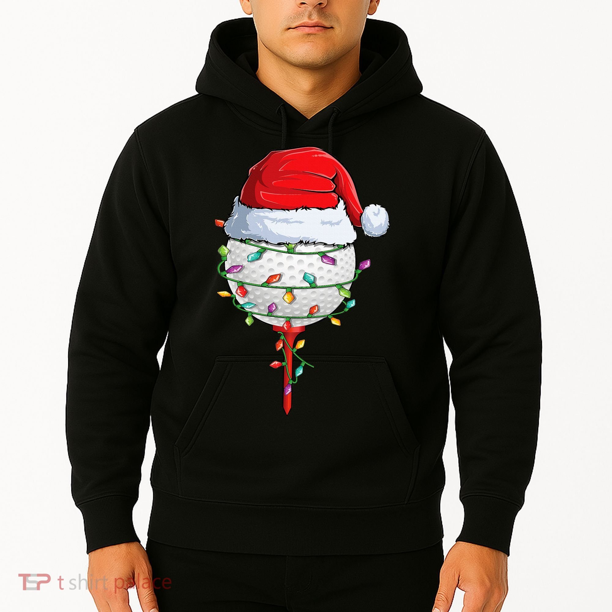 Golfing Christmas Pajama Funny Holiday Santa Hat Hoodie