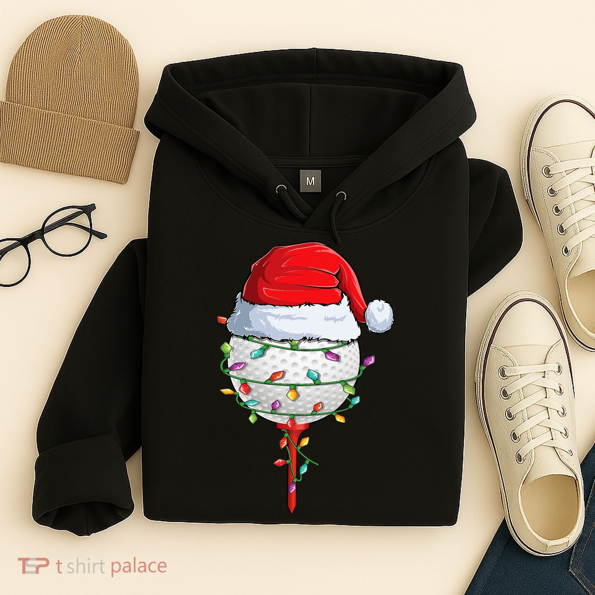 Golfing Christmas Pajama Funny Holiday Santa Hat Hoodie