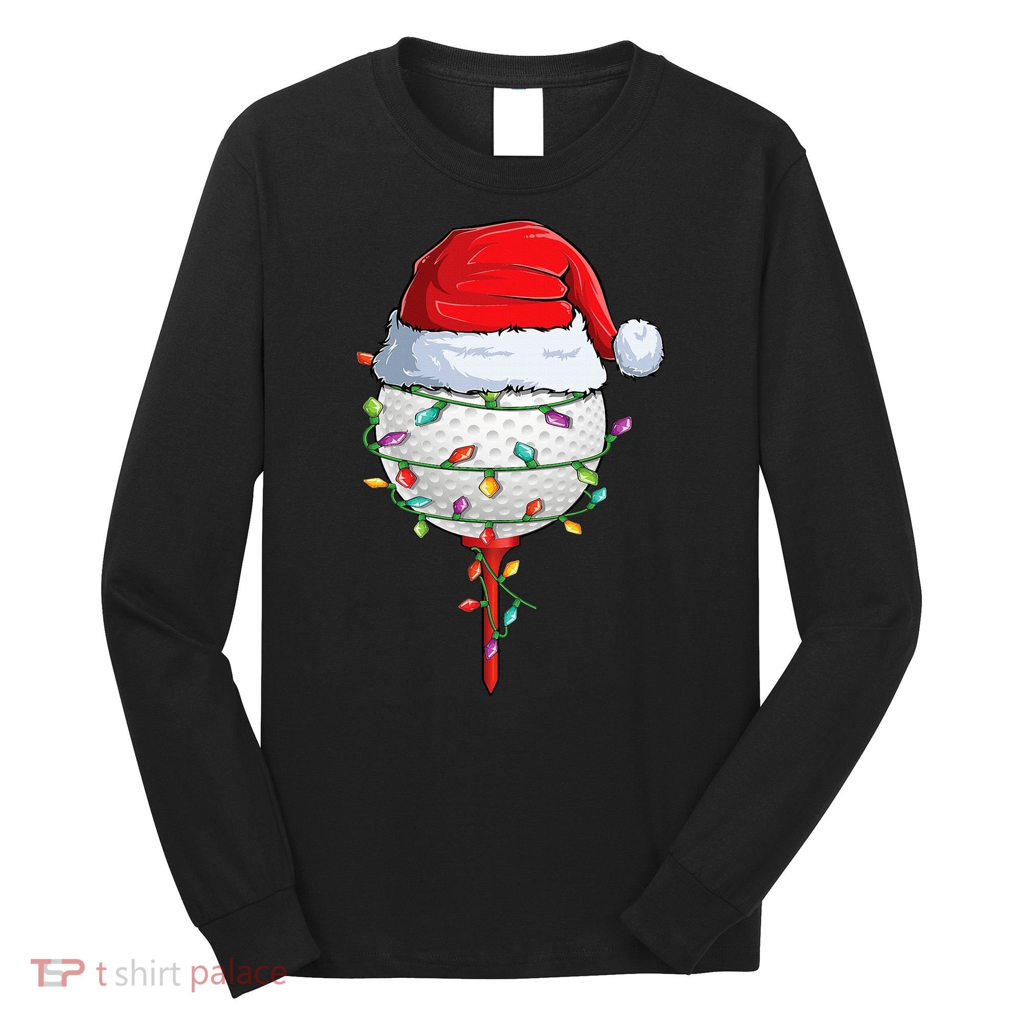 Golfing Christmas Pajama Funny Holiday Santa Hat Long Sleeve Shirt