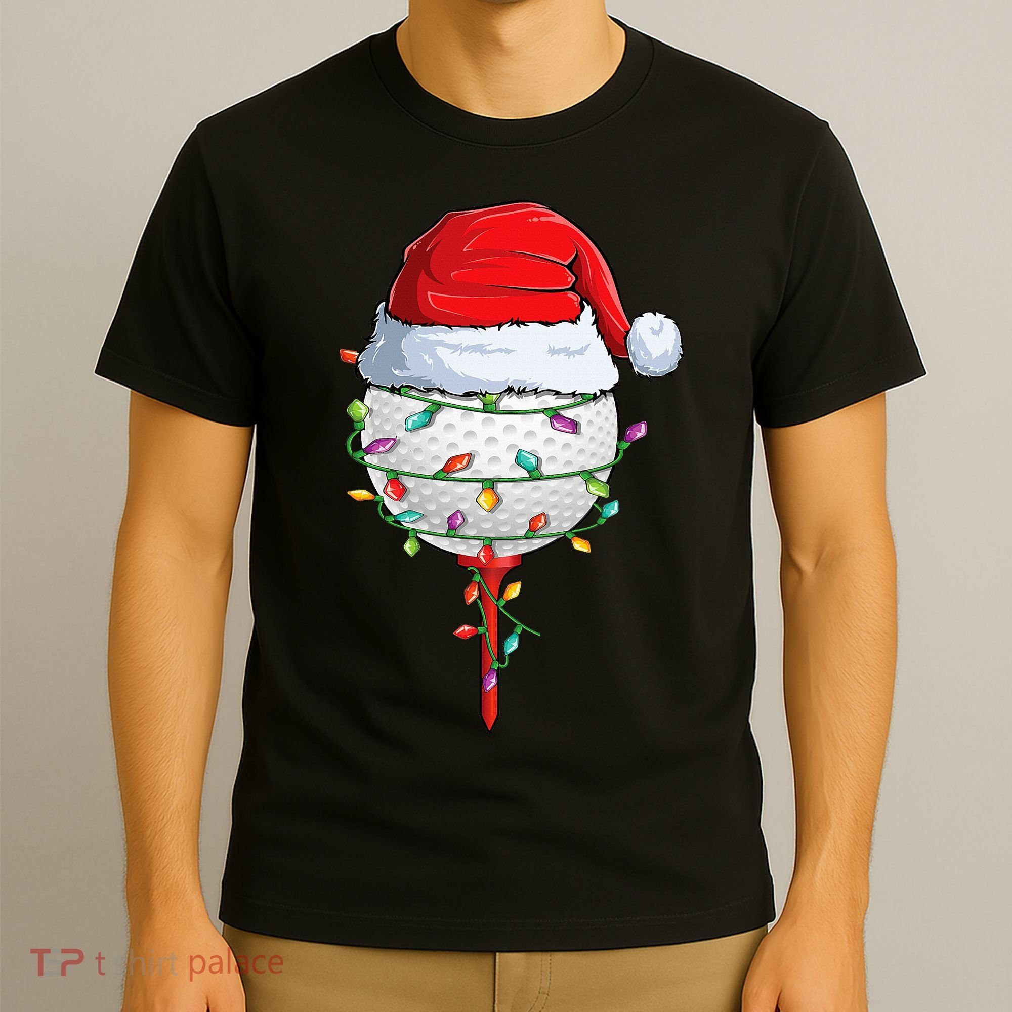 Golfing Christmas Pajama Funny Holiday Santa Hat T-Shirt