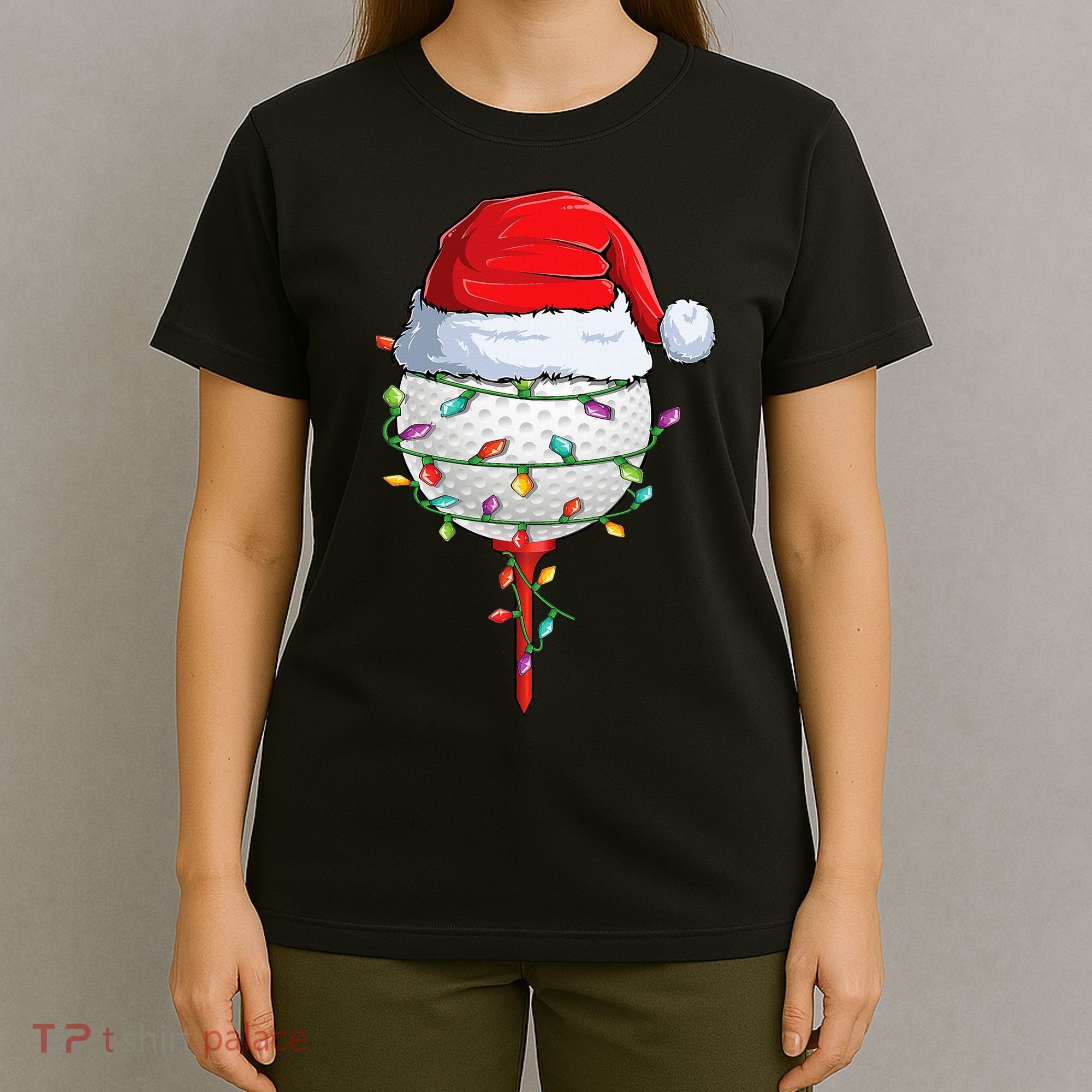 Golfing Christmas Pajama Funny Holiday Santa Hat T-Shirt