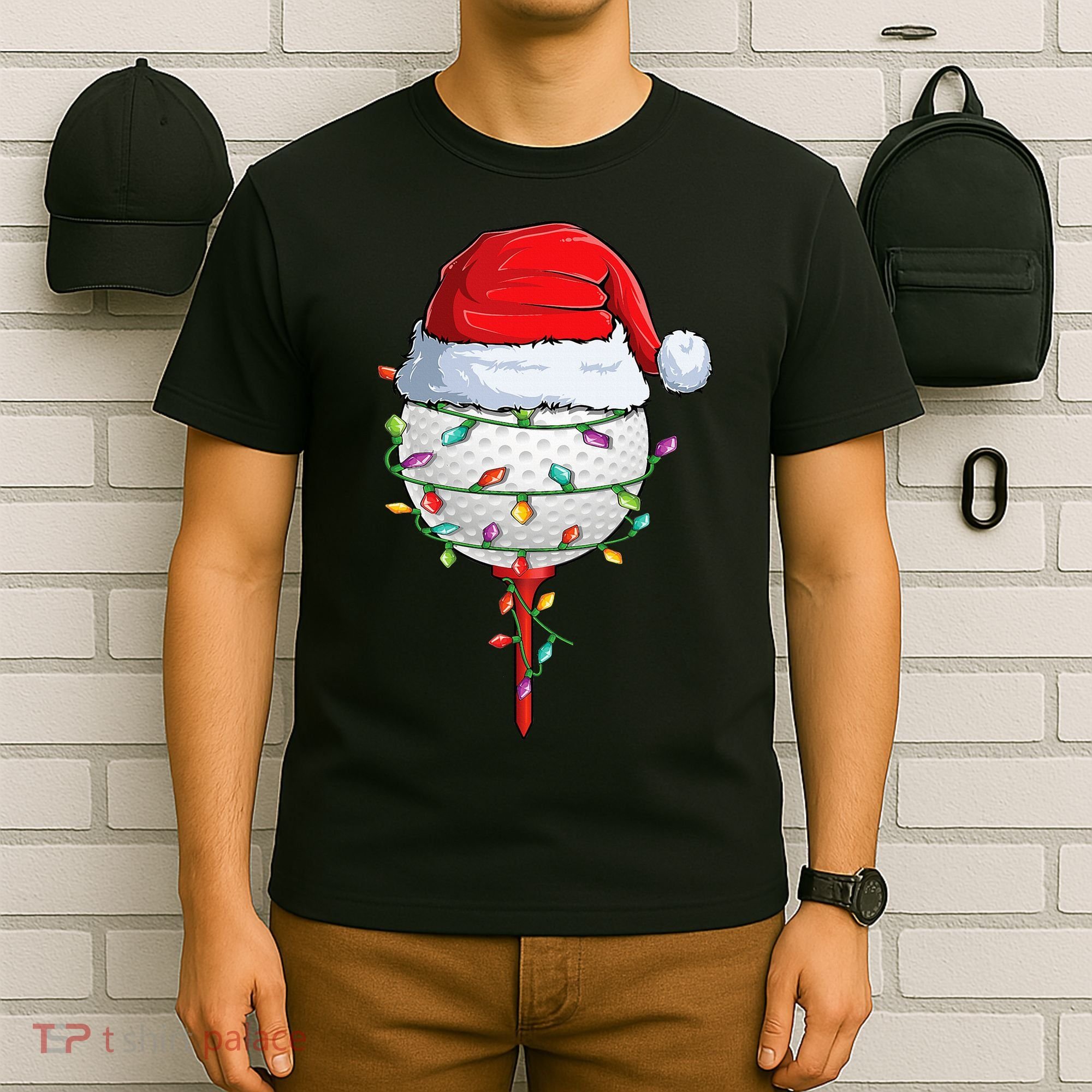 Golfing Christmas Pajama Funny Holiday Santa Hat T-Shirt