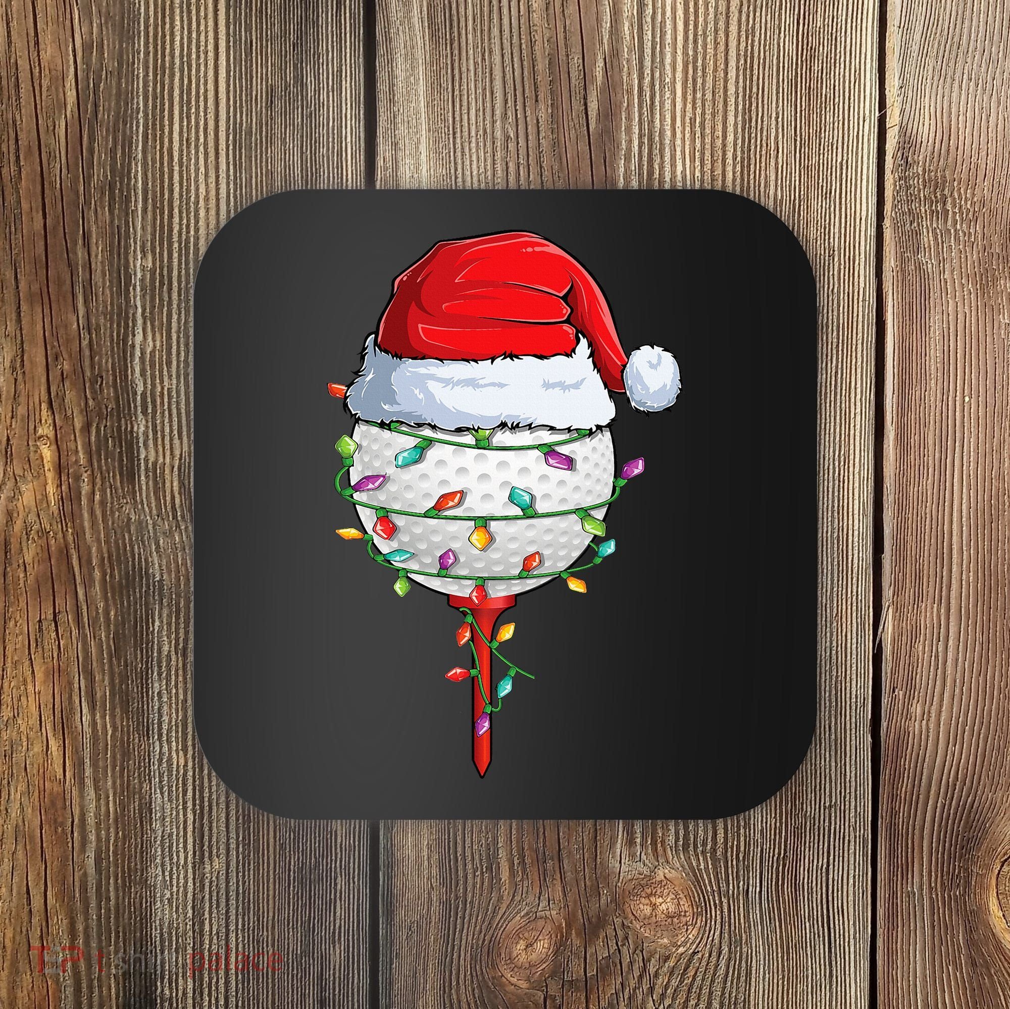 Golfing Christmas Pajama Funny Holiday Santa Hat Coaster