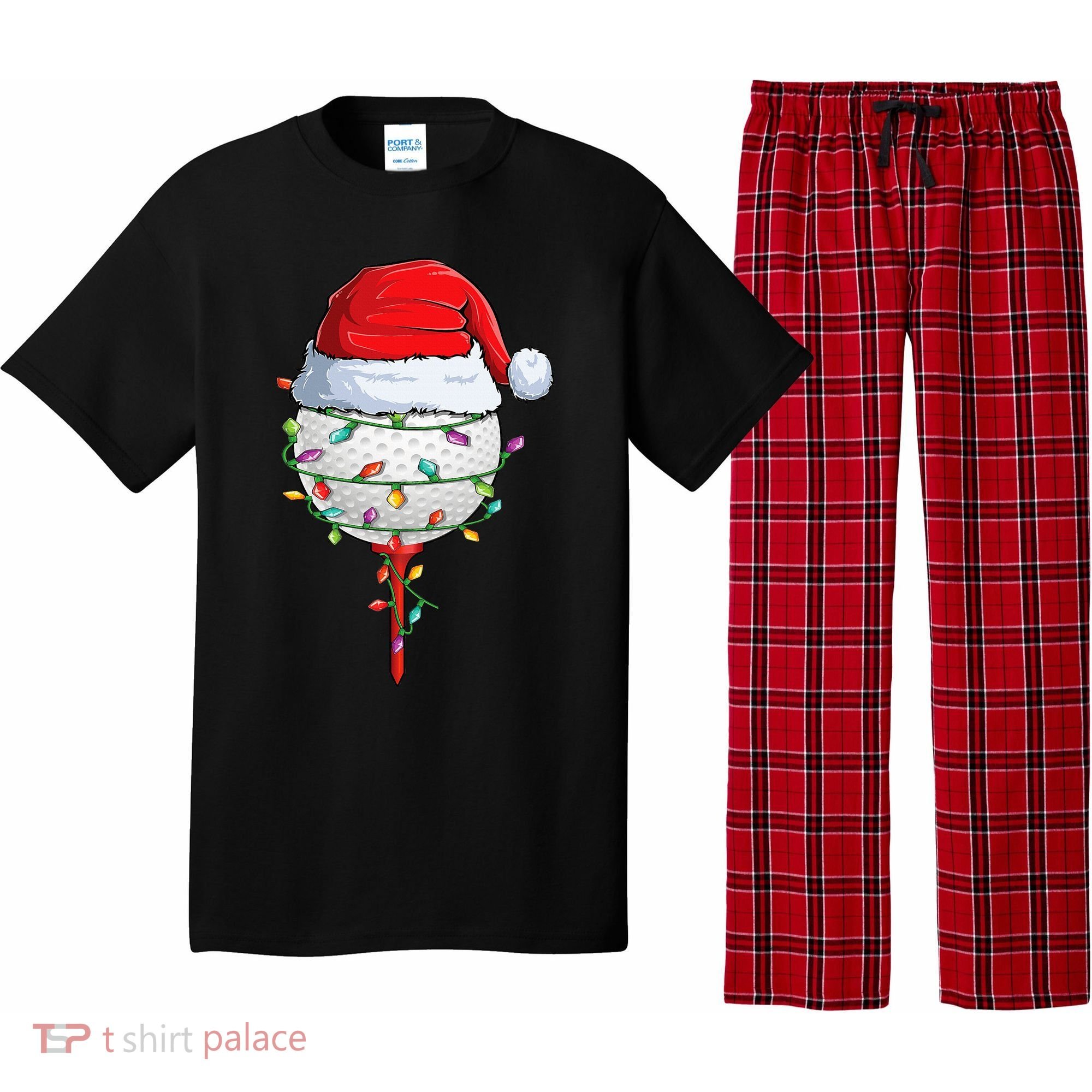 Golfing Christmas Pajama Funny Holiday Santa Hat Pajama Set