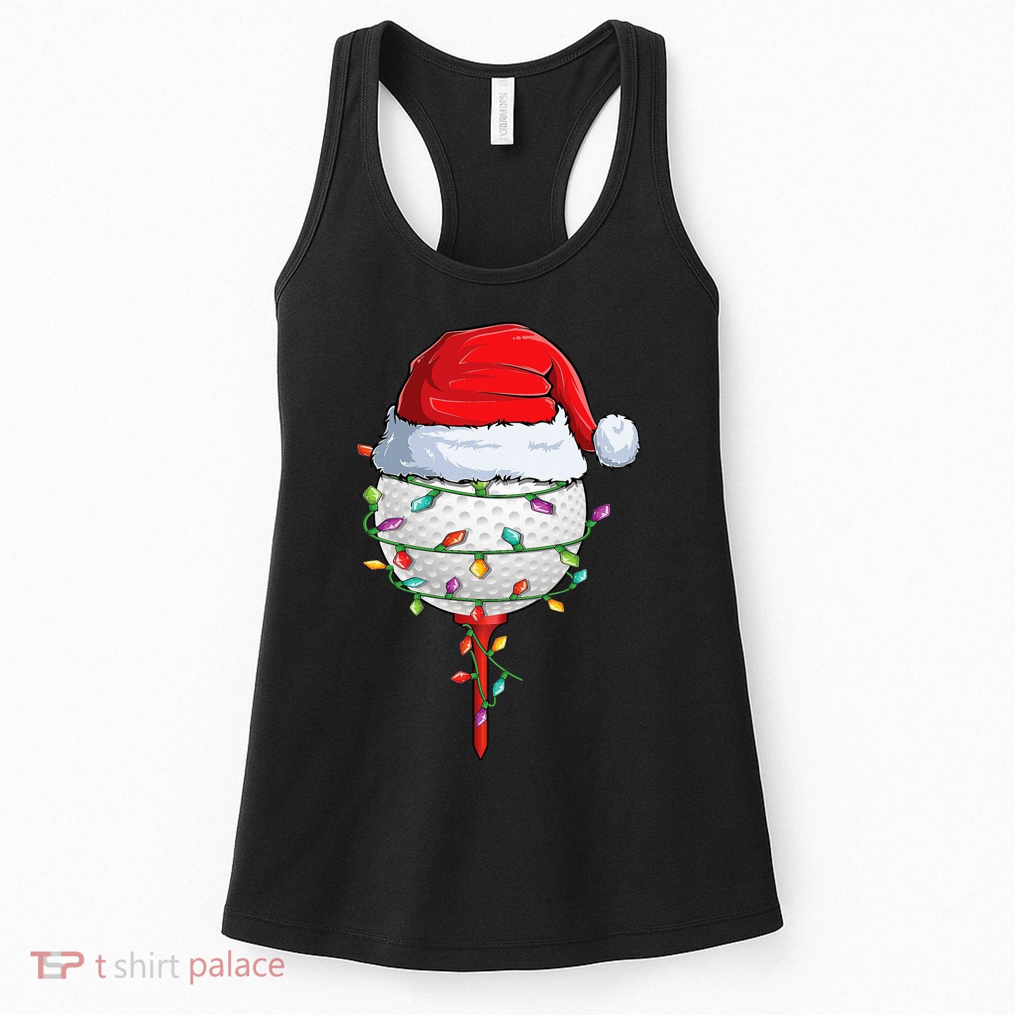Golfing Christmas Pajama Funny Holiday Santa Hat Women's Tank Top