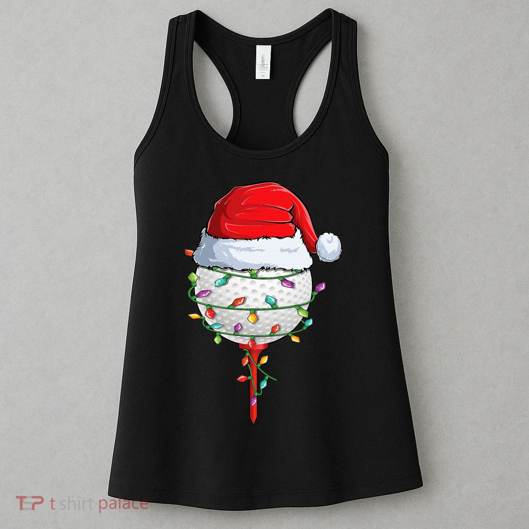 Golfing Christmas Pajama Funny Holiday Santa Hat Women's Tank Top
