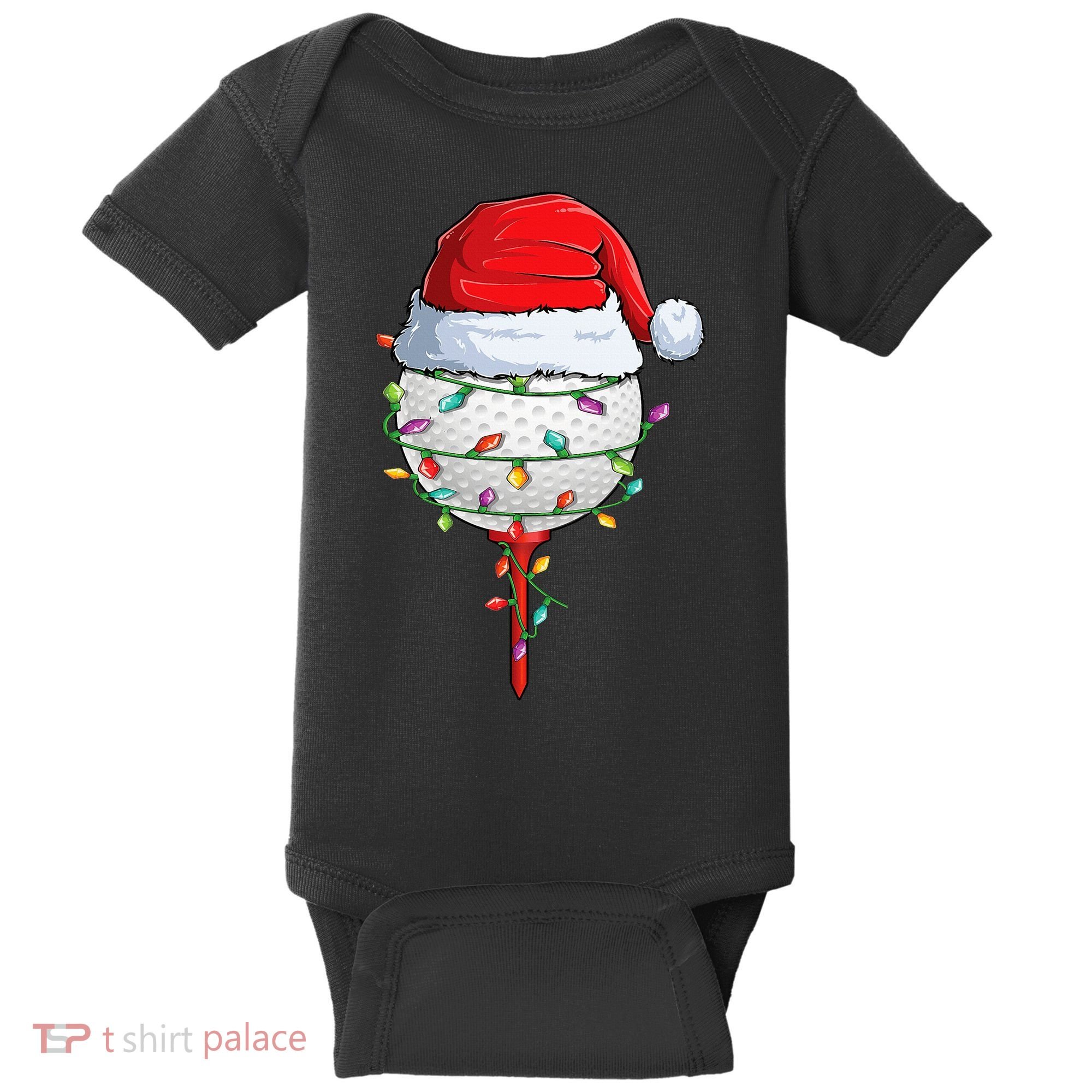 Golfing Christmas Pajama Funny Holiday Santa Hat Baby Bodysuit