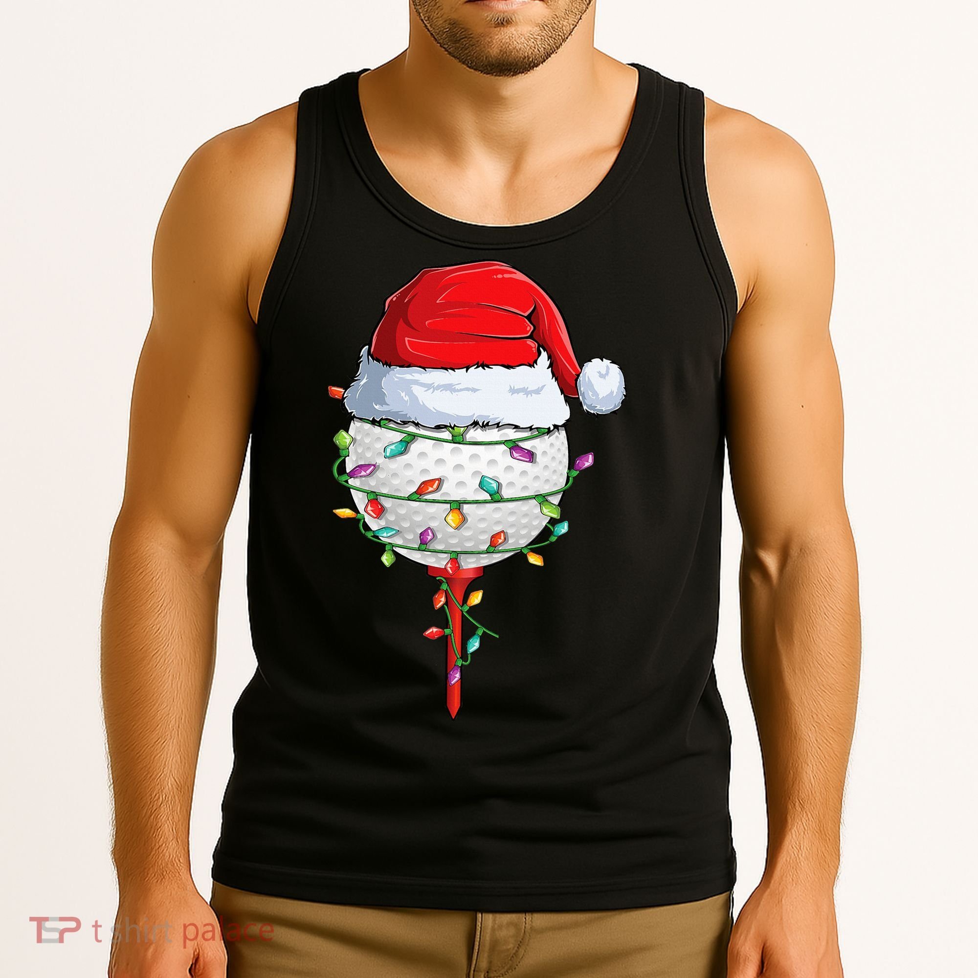Golfing Christmas Pajama Funny Holiday Santa Hat Tank Top