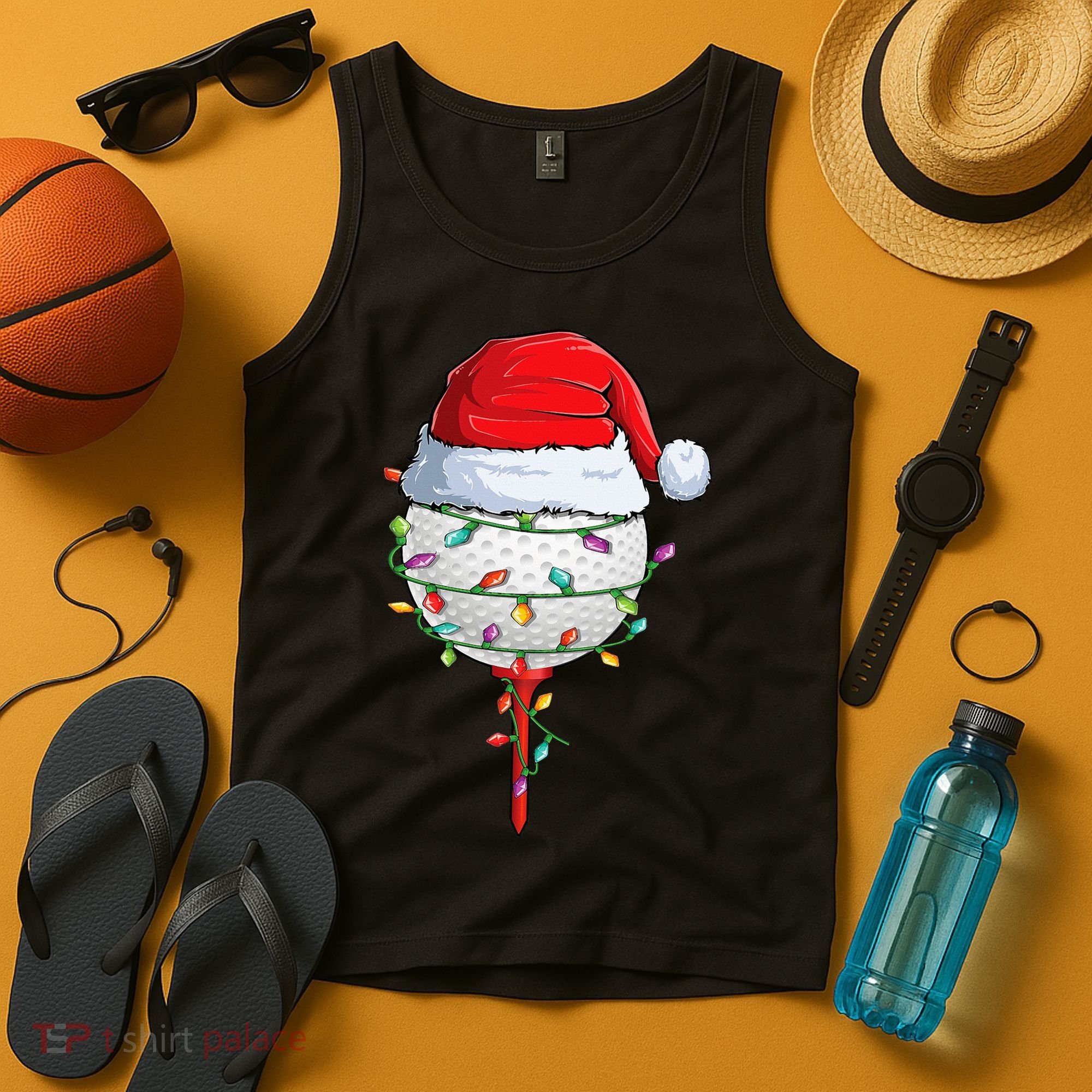 Golfing Christmas Pajama Funny Holiday Santa Hat Tank Top