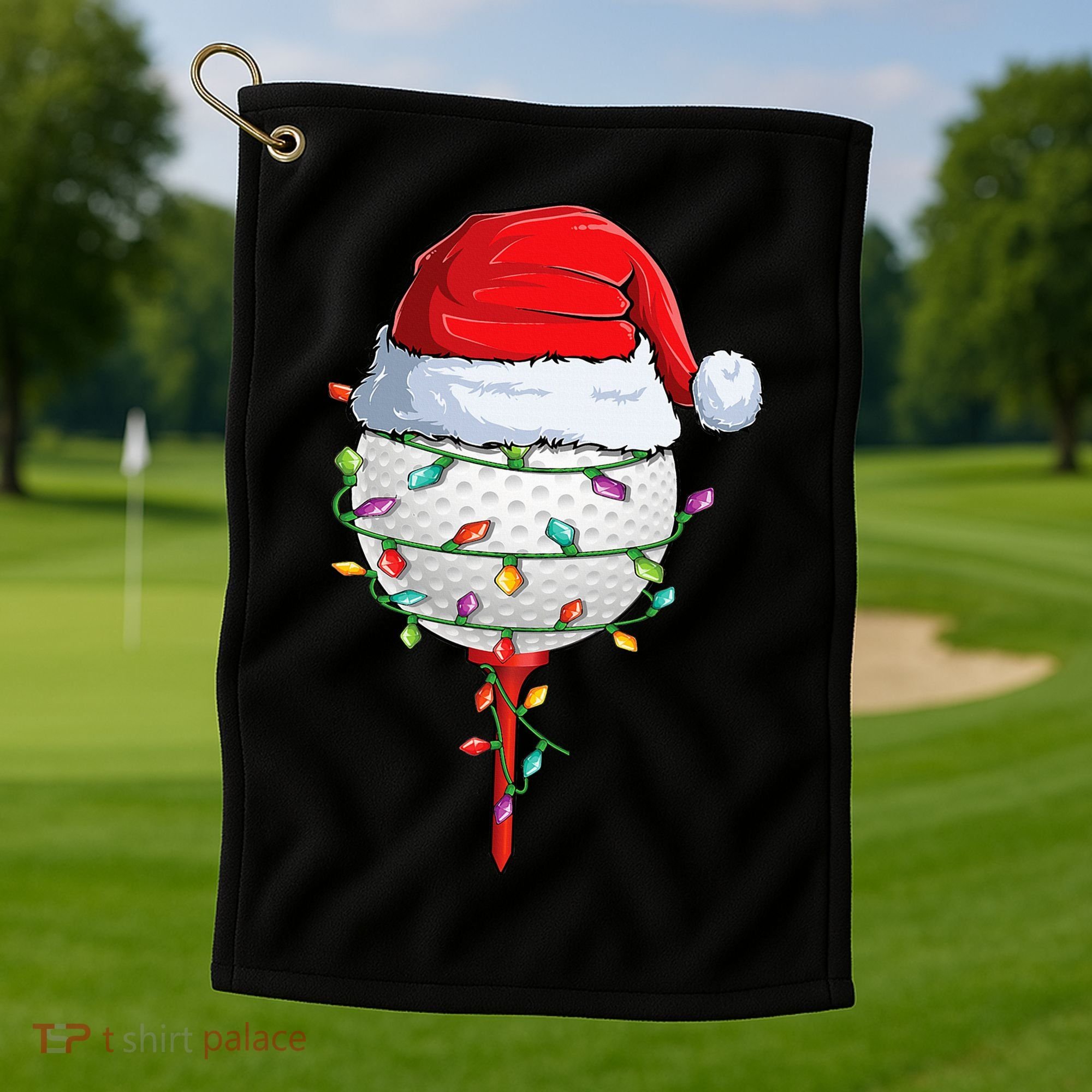Golfing Christmas Pajama Funny Holiday Santa Hat Golf Towel