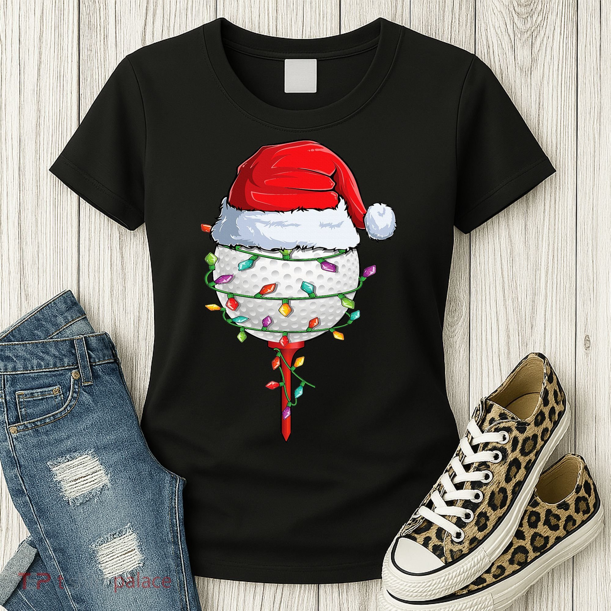 Golfing Christmas Pajama Funny Holiday Santa Hat Women's T-Shirt
