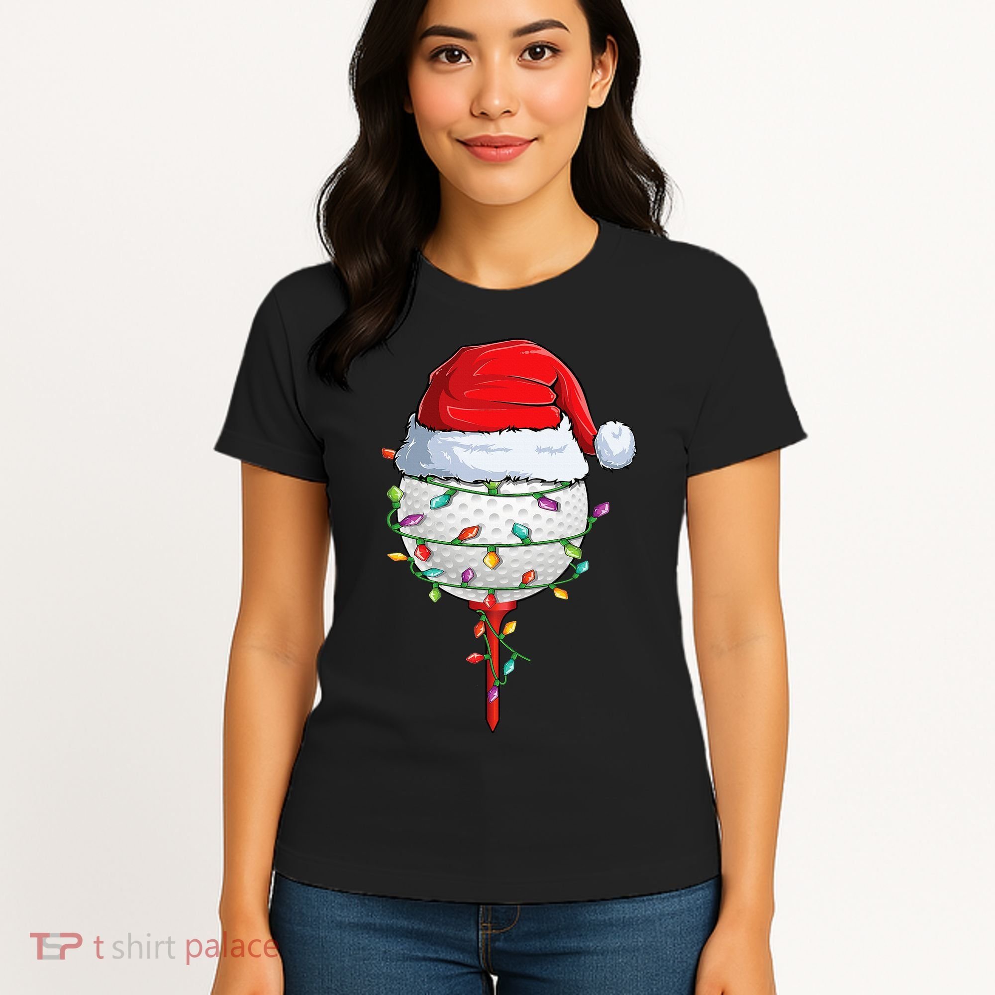 Golfing Christmas Pajama Funny Holiday Santa Hat Women's T-Shirt