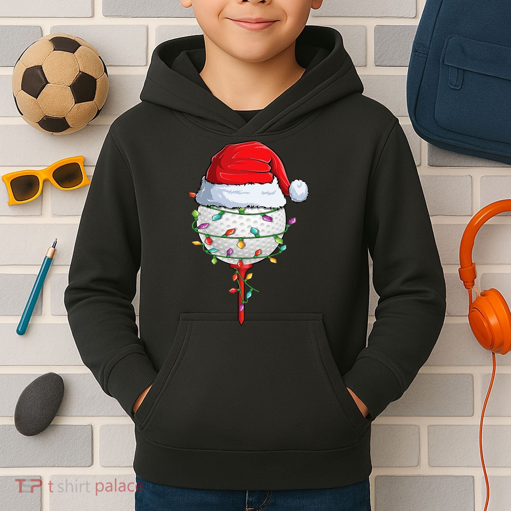 Golfing Christmas Pajama Funny Holiday Santa Hat Kids Hoodie