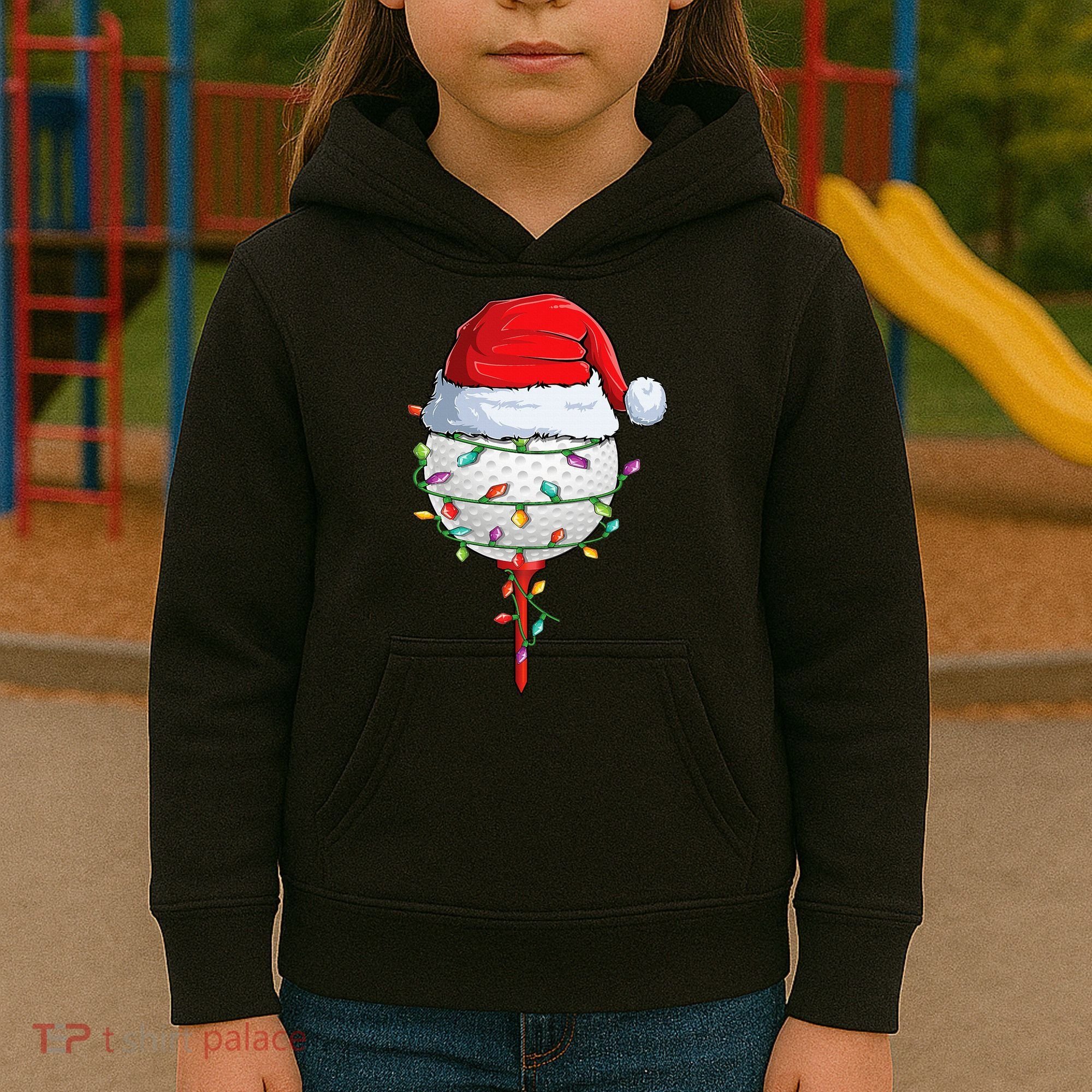 Golfing Christmas Pajama Funny Holiday Santa Hat Kids Hoodie