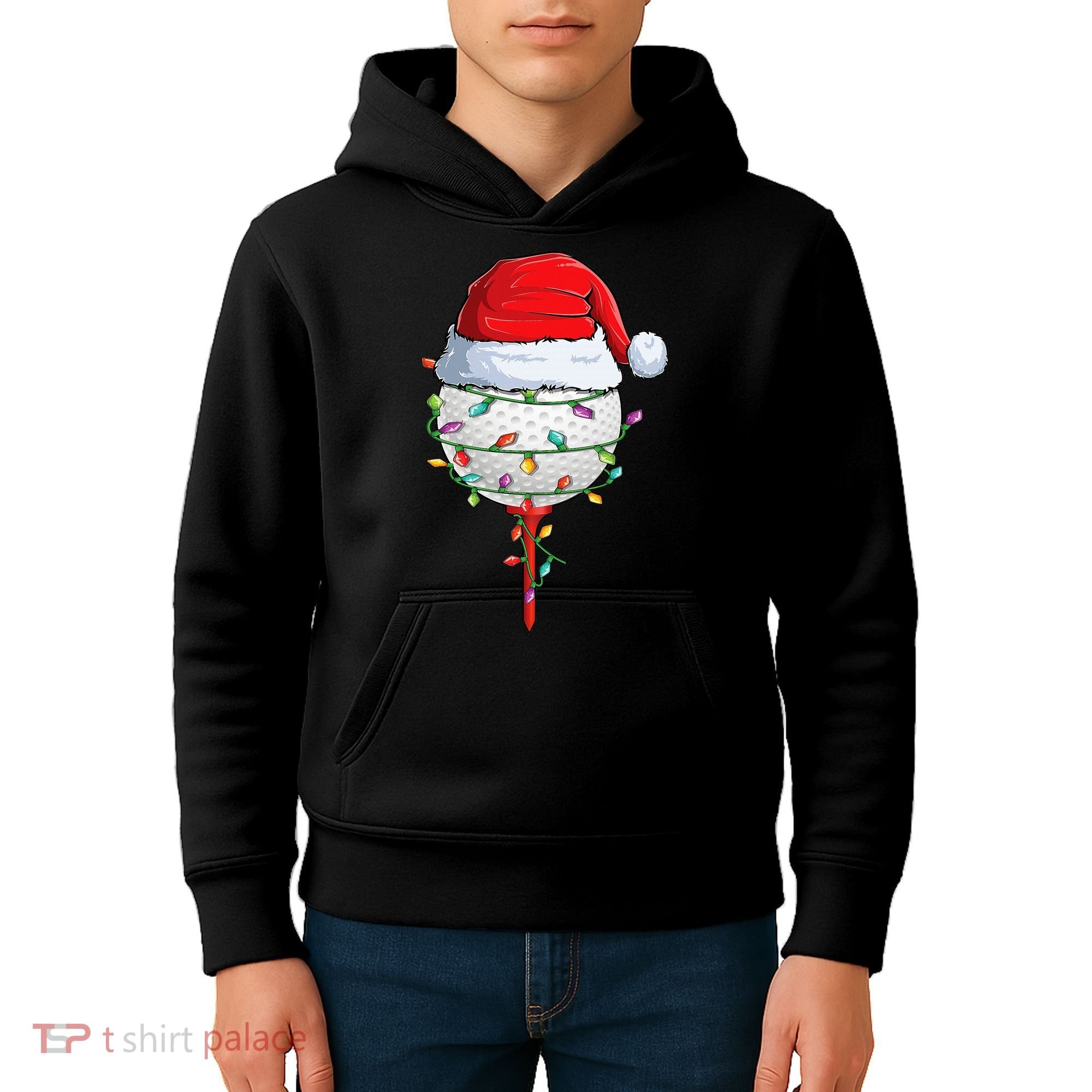 Golfing Christmas Pajama Funny Holiday Santa Hat Kids Hoodie
