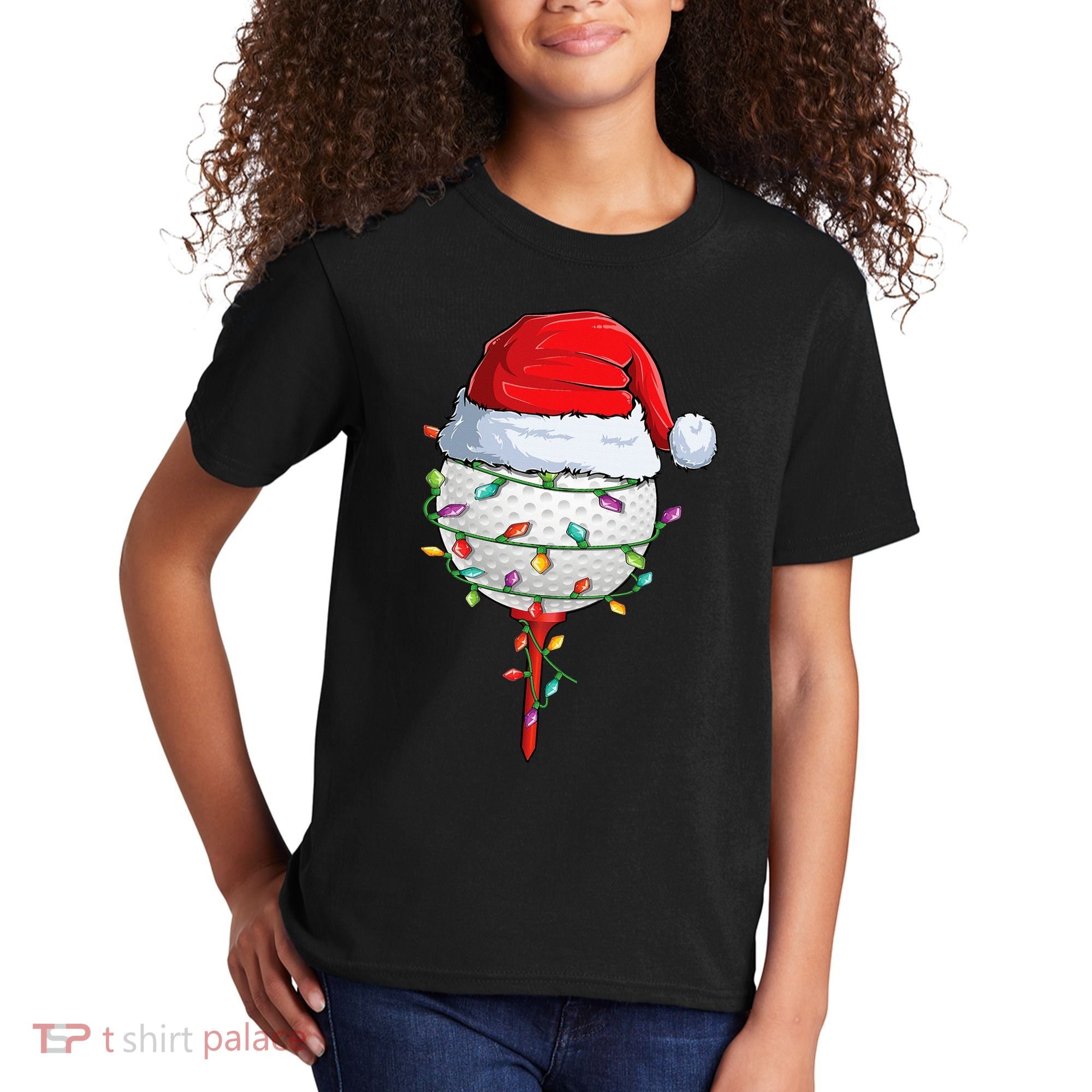 Golfing Christmas Pajama Funny Holiday Santa Hat Kids T-Shirt