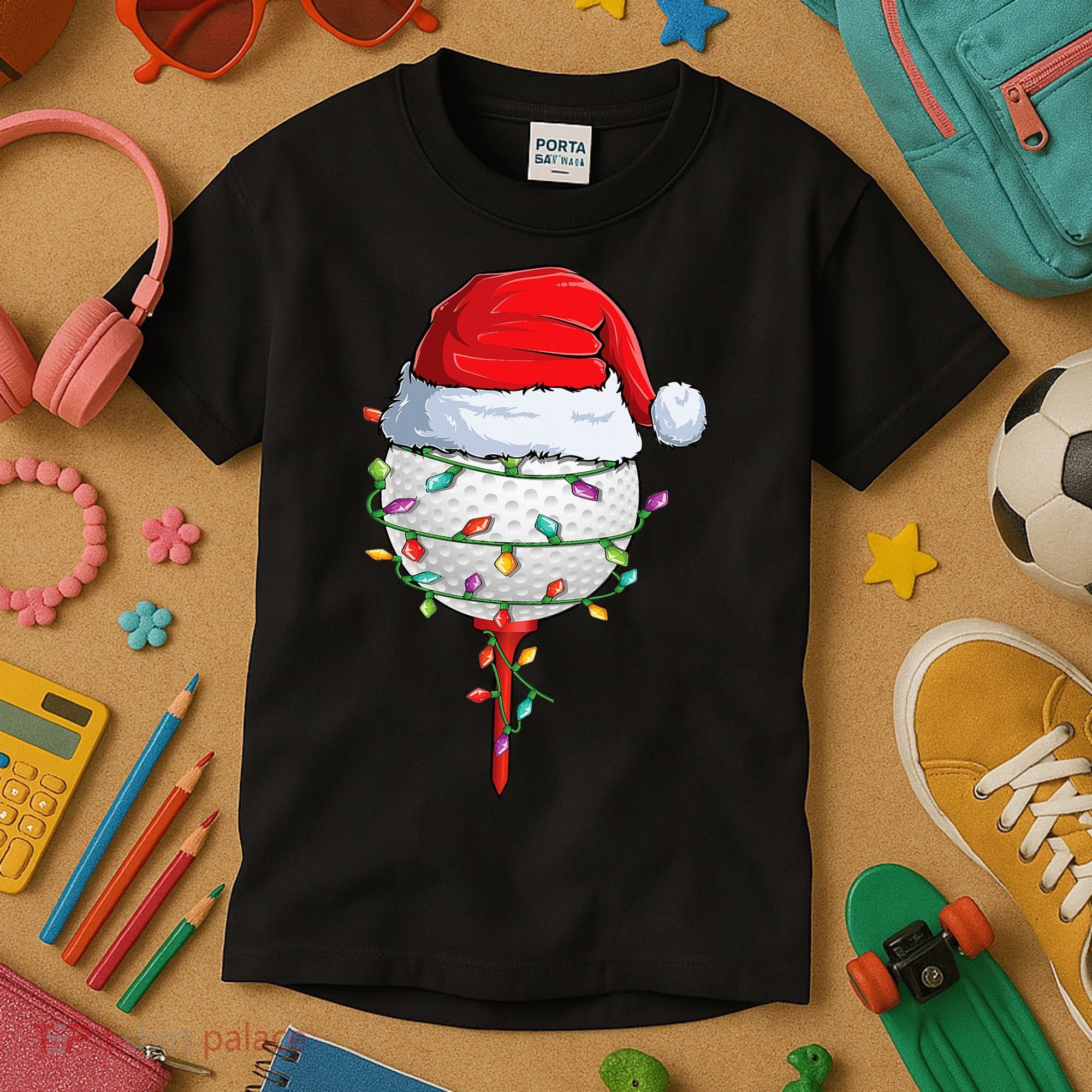 Golfing Christmas Pajama Funny Holiday Santa Hat Kids T-Shirt
