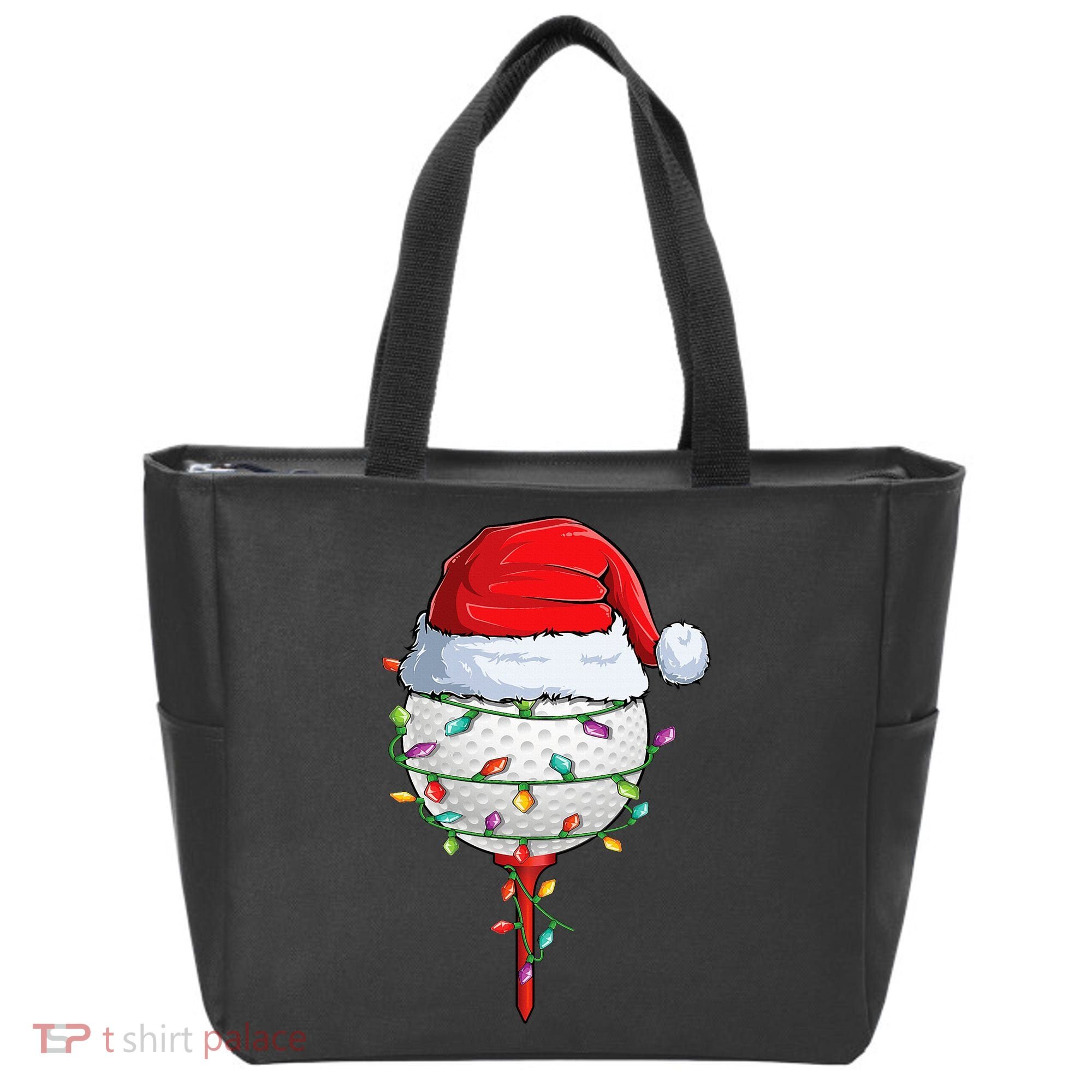 Golfing Christmas Pajama Funny Holiday Santa Hat Tote Bag