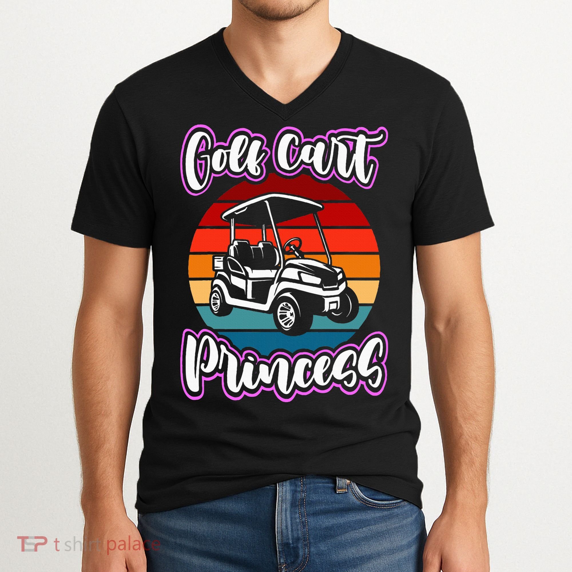 Golf Cart Princess Golfing Girl Golf Sport Lover Golfer V-Neck T-Shirt