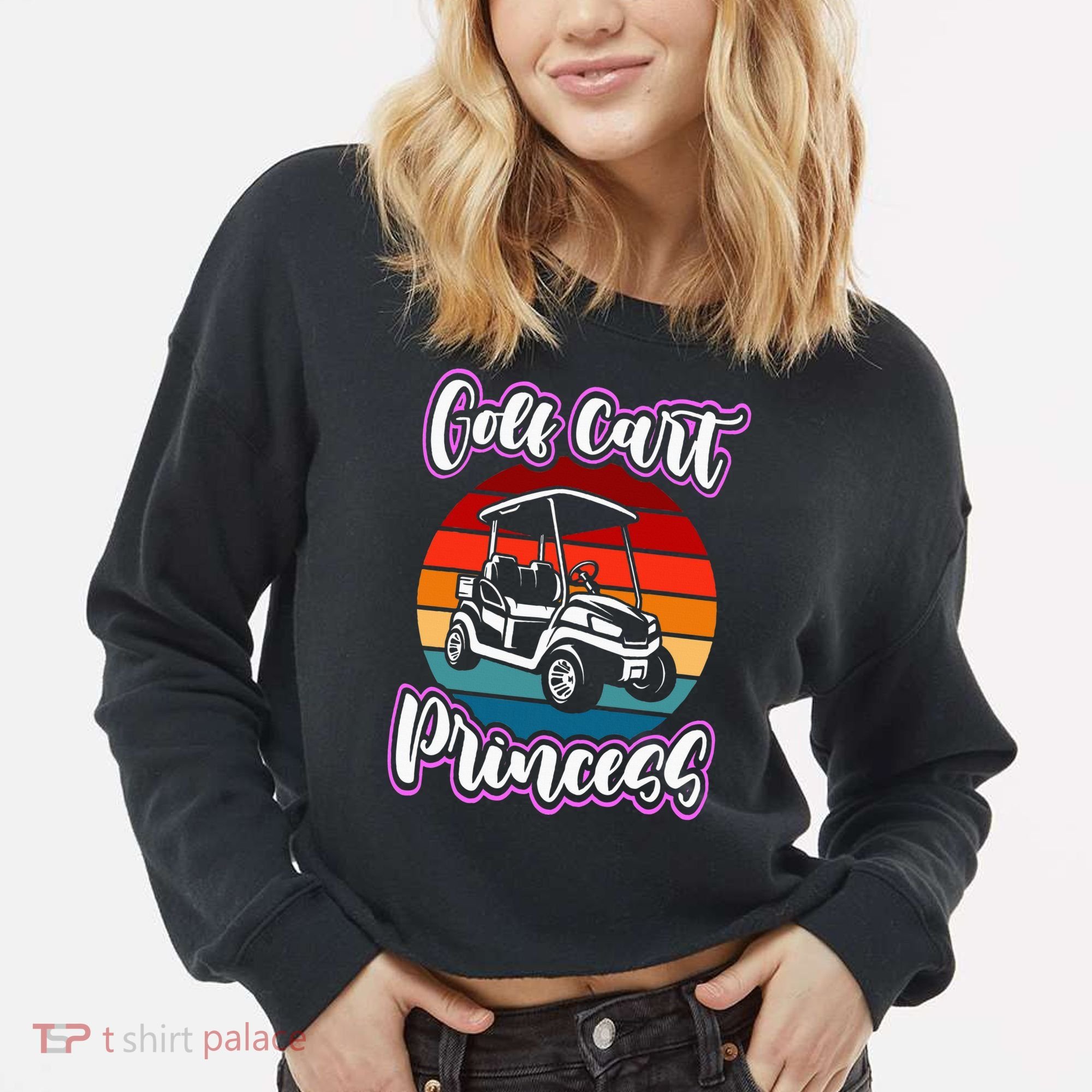 Golf Cart Princess Golfing Girl Golf Sport Lover Golfer Cropped Pullover Crew