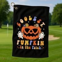 Groovy Coolest Pumpkin In The Patch Ghost Halloween Costume Gift Golf Towel thumb 1