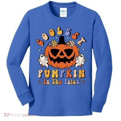 Groovy Coolest Pumpkin In The Patch Ghost Halloween Costume Gift Kids Long Sleeve Shirt