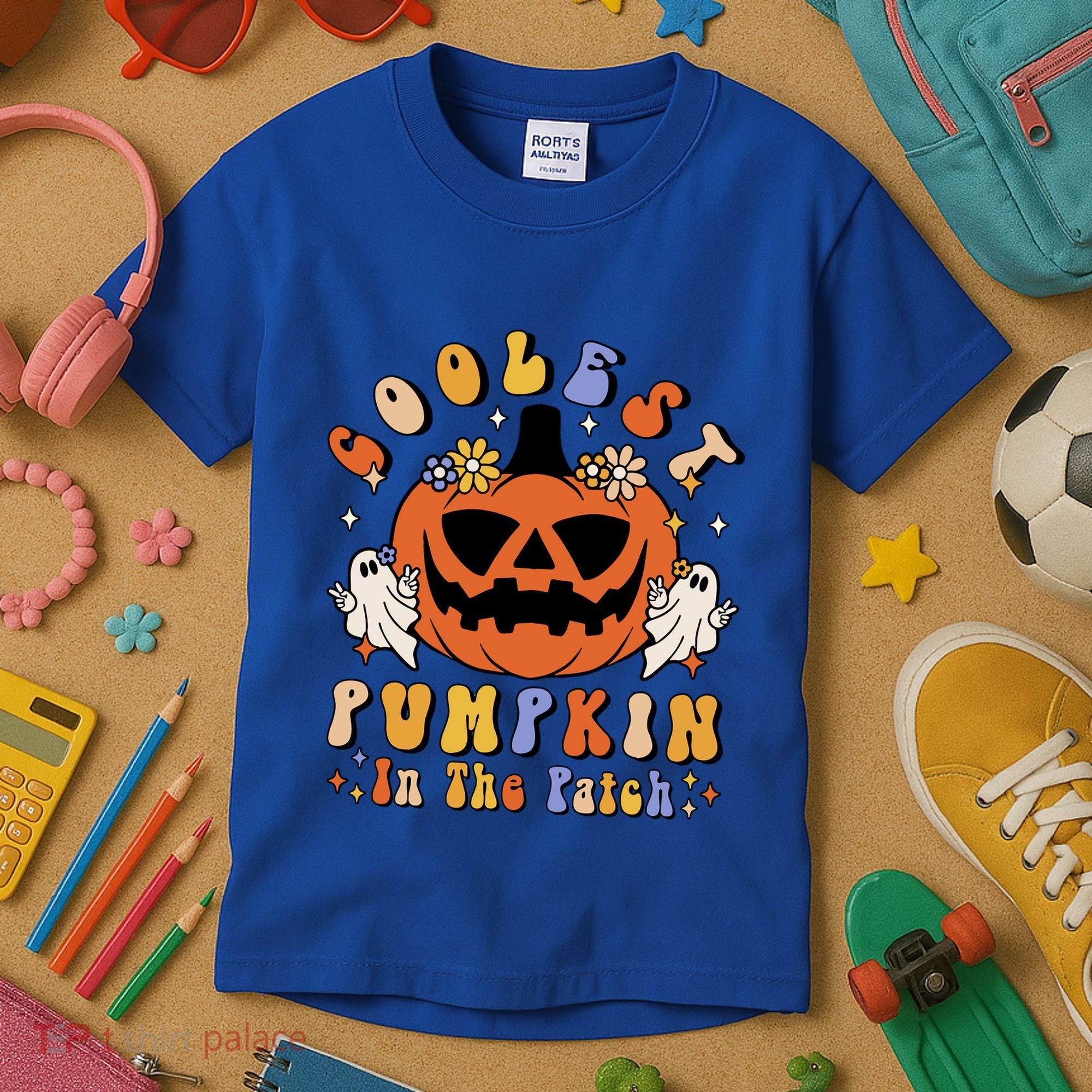 Groovy Coolest Pumpkin In The Patch Ghost Halloween Costume Gift Kids T-Shirt