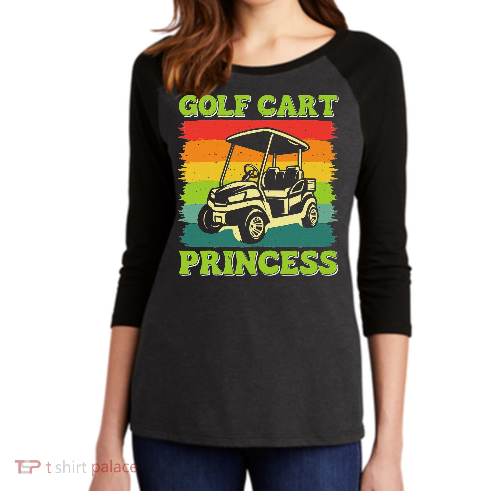 Golf Cart Princess Golf Sports Player Lover Golfer Golfing Women's Tri-Blend 3/4-Sleeve Raglan Shirt