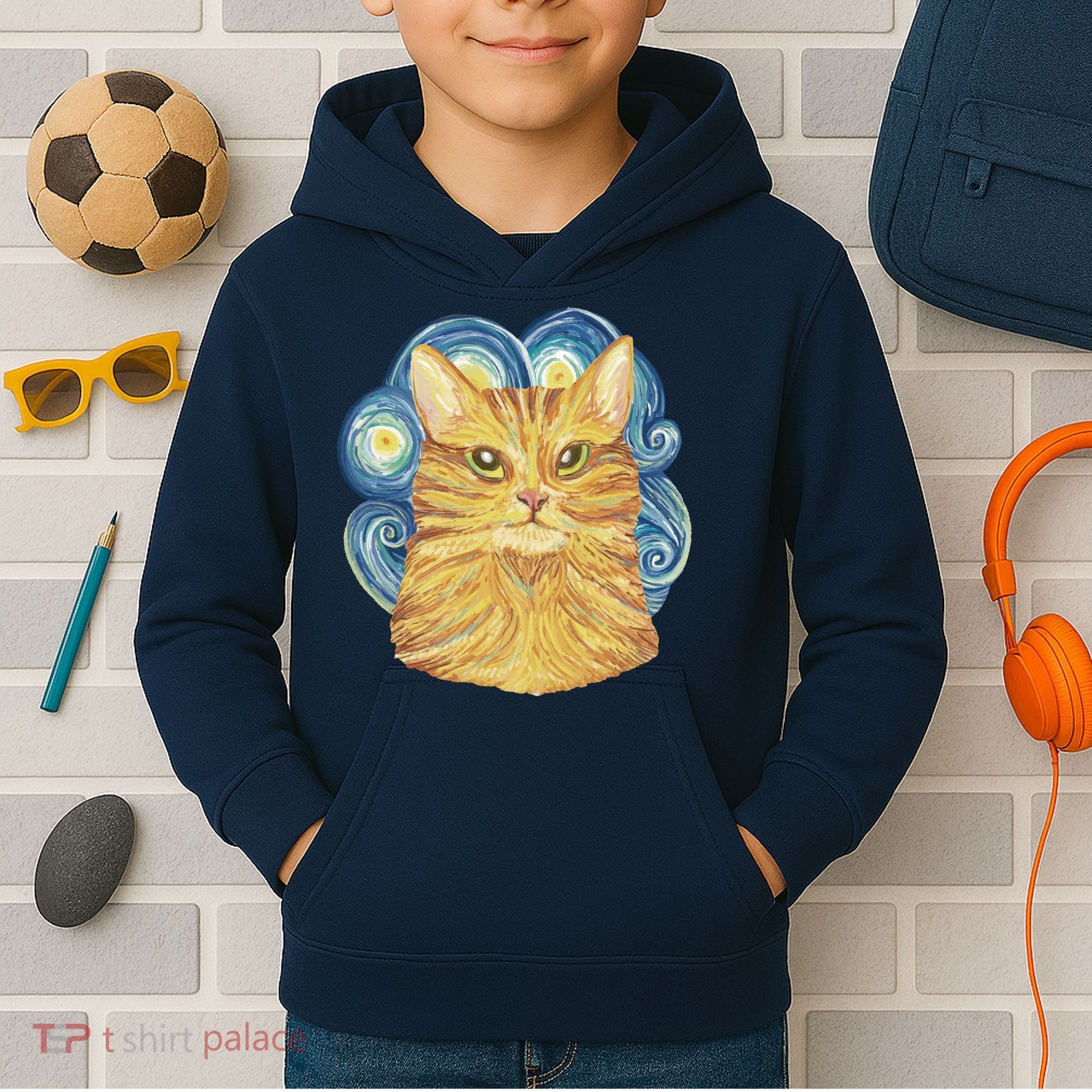 Golden Cat Post Impressionism Kids Hoodie
