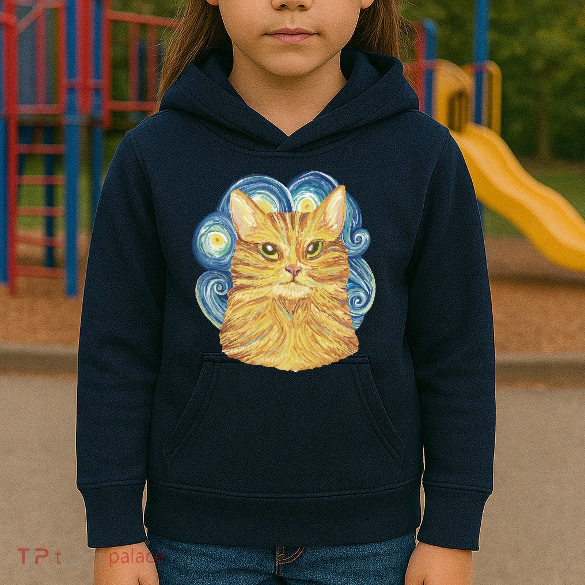 Golden Cat Post Impressionism Kids Hoodie