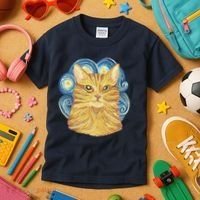 Golden Cat Post Impressionism Kids T-Shirt thumb 3