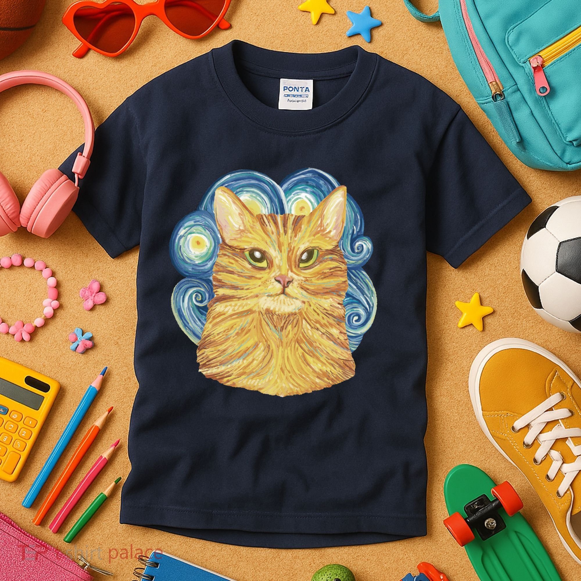 Golden Cat Post Impressionism Kids T-Shirt