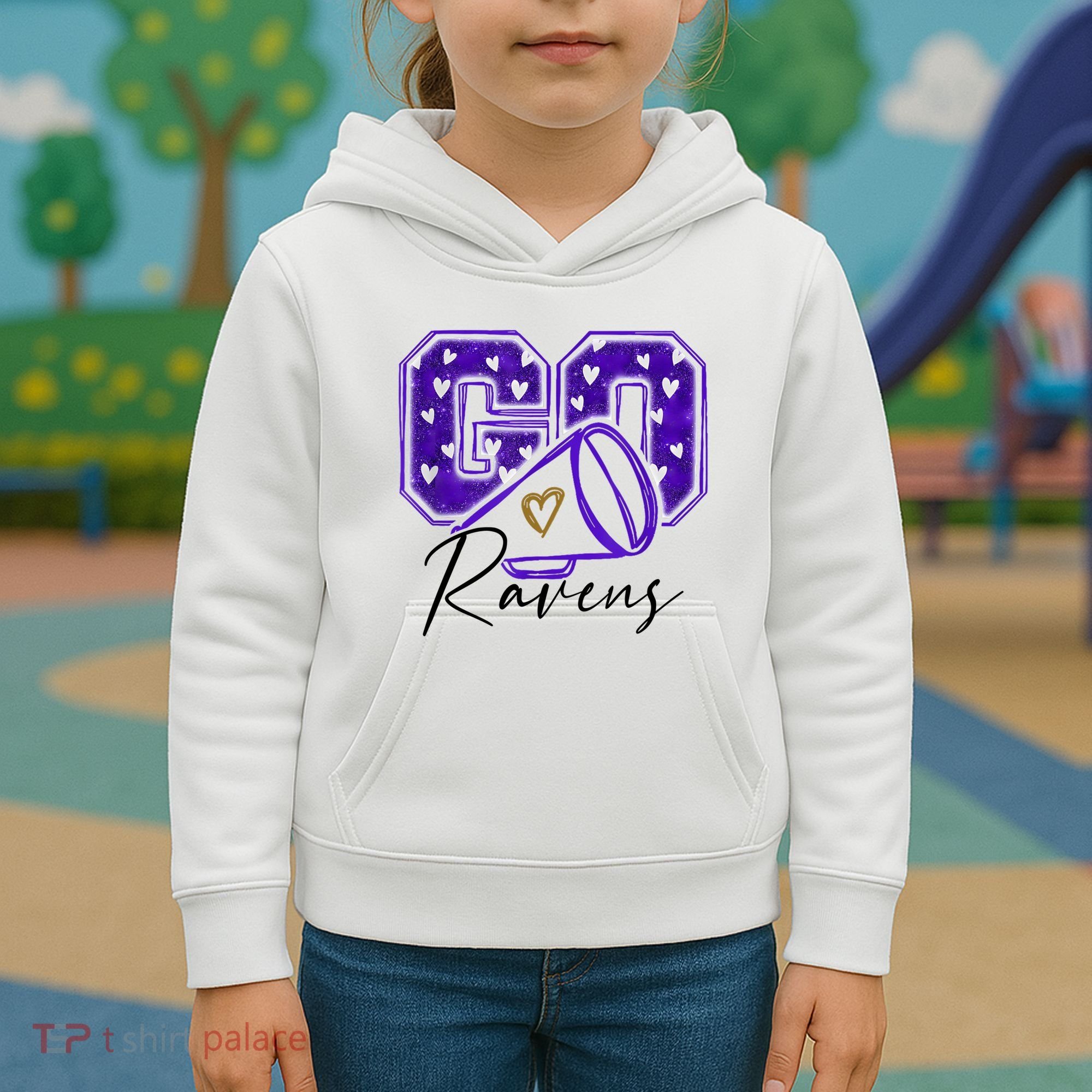 Go Cheer Ravens Sprots Fan Team Kids Hoodie