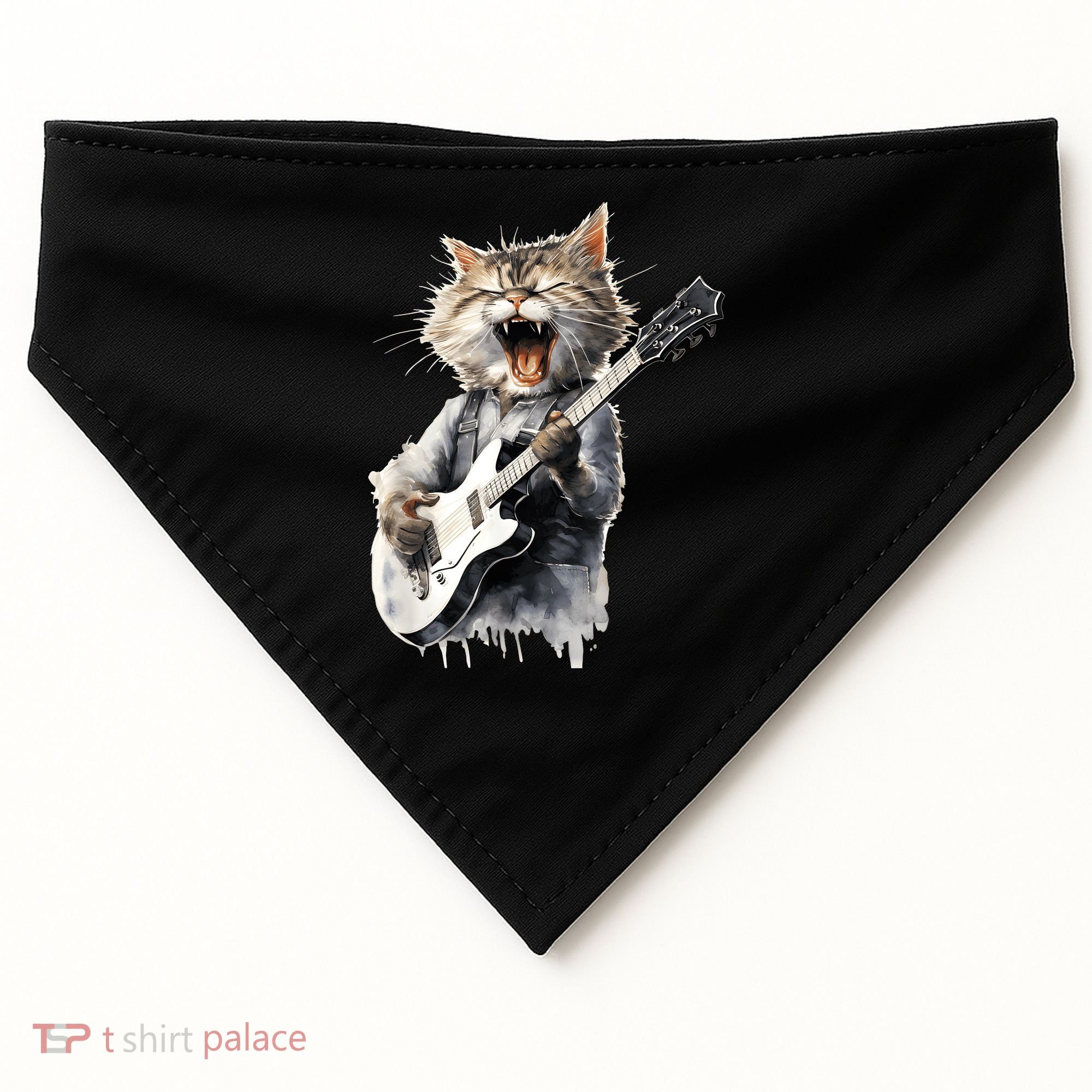 Guitar Cat Rock Cat Playing Guitar USA-Made Doggie Bandana
