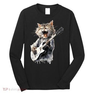 Guitar Cat Rock Cat Playing Guitar Long Sleeve Shirt