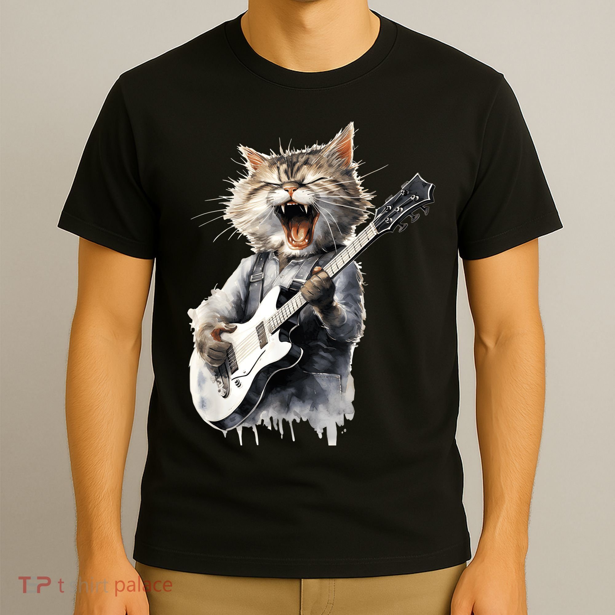 Guitar Cat Rock Cat Playing Guitar T-Shirt