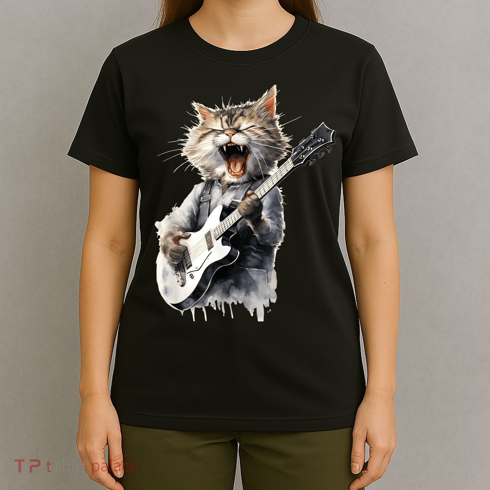 Guitar Cat Rock Cat Playing Guitar T-Shirt