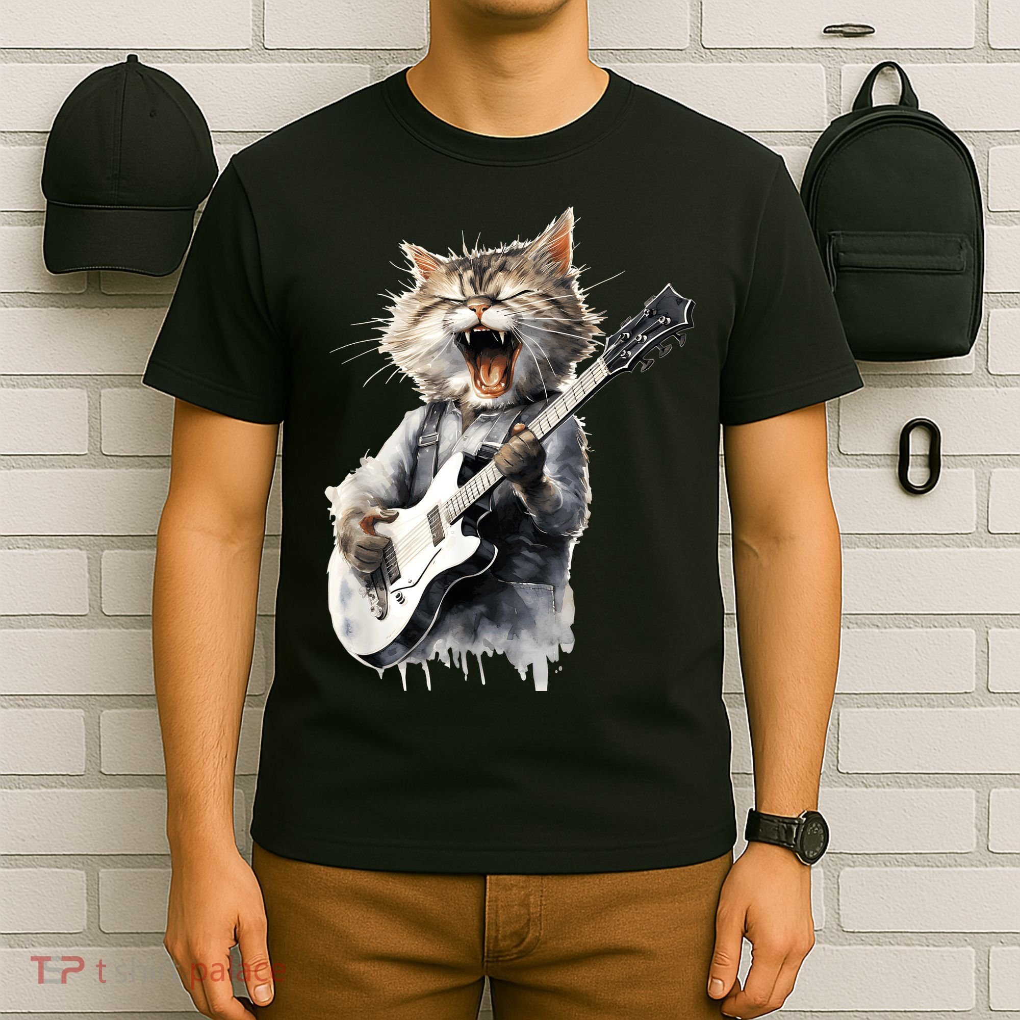 Guitar Cat Rock Cat Playing Guitar T-Shirt