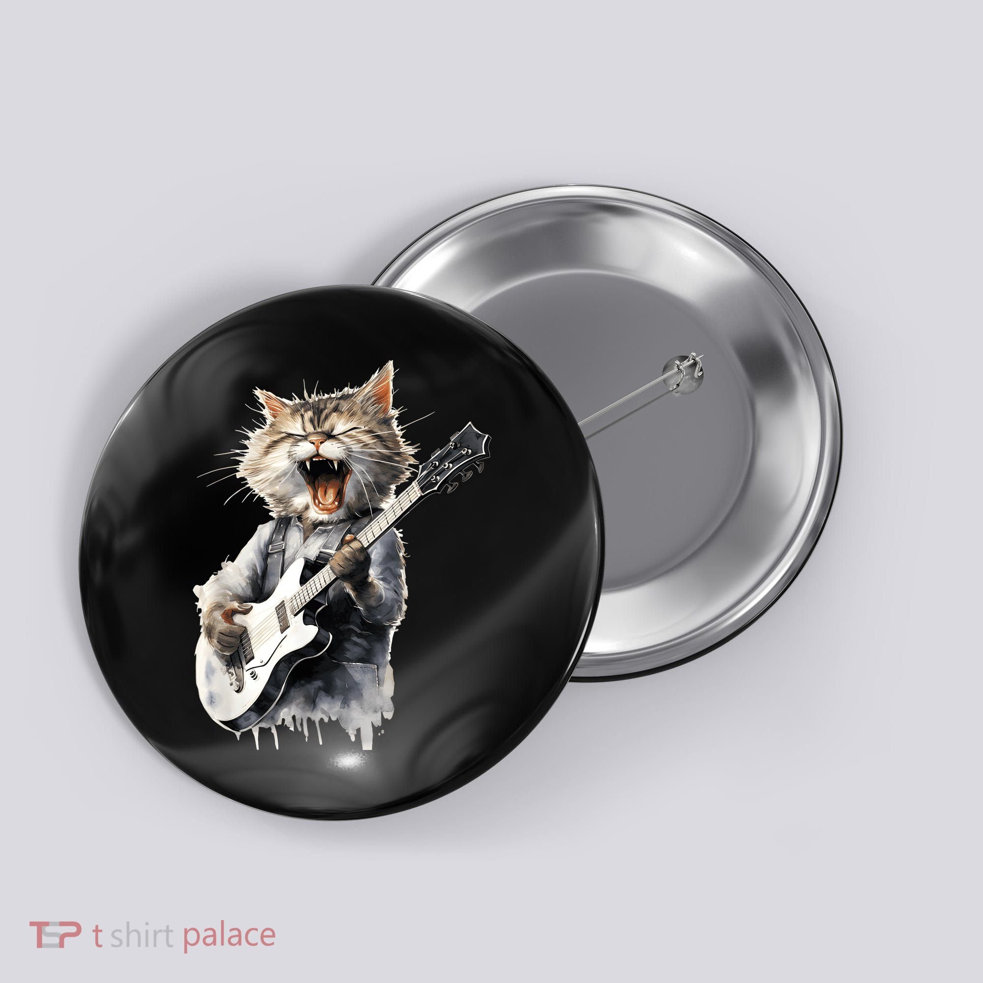 Guitar Cat Rock Cat Playing Guitar Button
