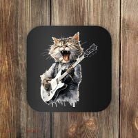 Guitar Cat Rock Cat Playing Guitar Coaster thumb 0