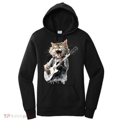Guitar Cat Rock Cat Playing Guitar Women's Hoodie