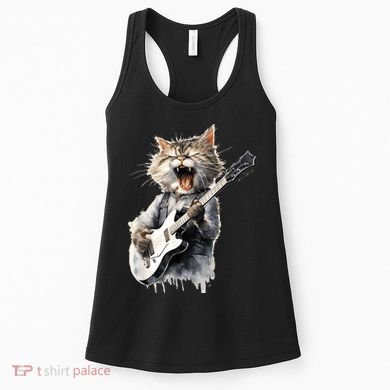 Guitar Cat Rock Cat Playing Guitar Women's Tank Top