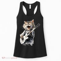 Guitar Cat Rock Cat Playing Guitar Women's Tank Top thumb 0