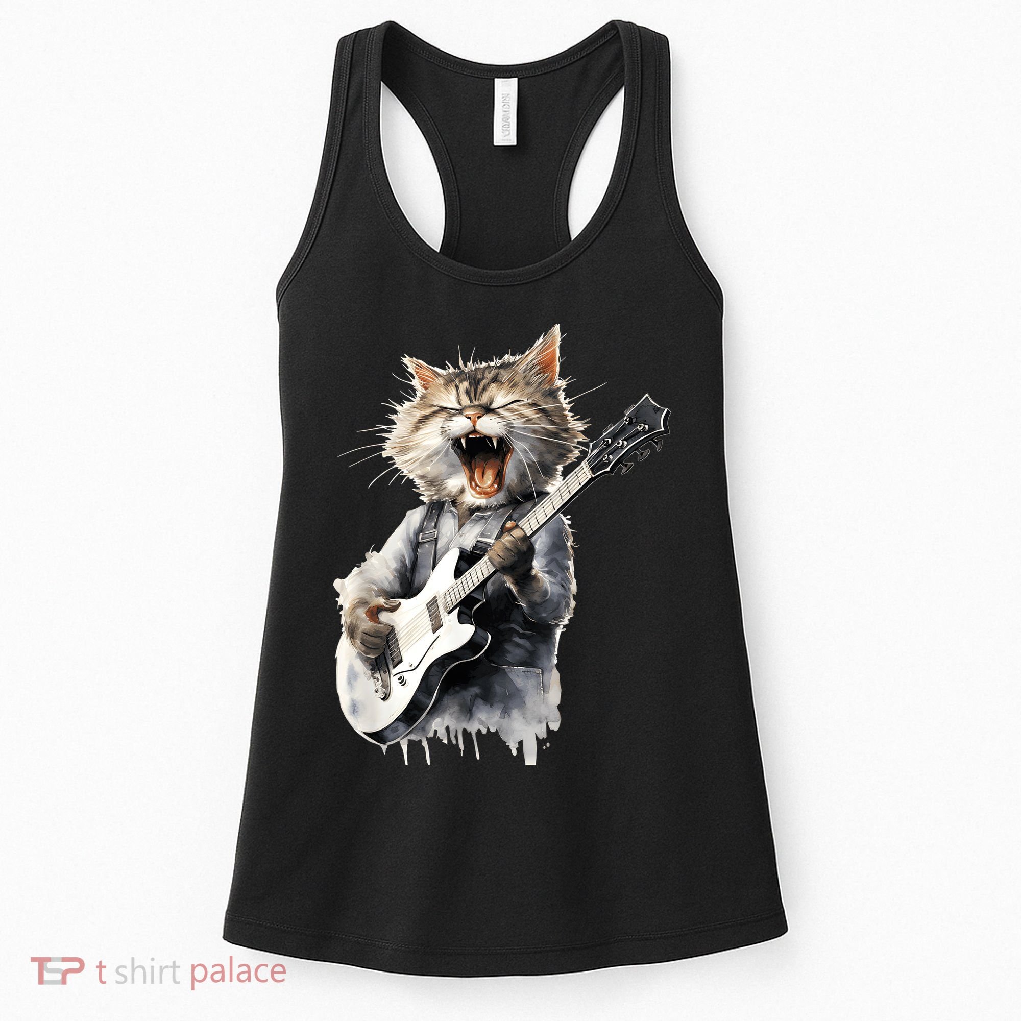 Guitar Cat Rock Cat Playing Guitar Women's Tank Top