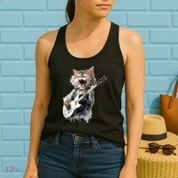 Guitar Cat Rock Cat Playing Guitar Women's Tank Top thumb 2