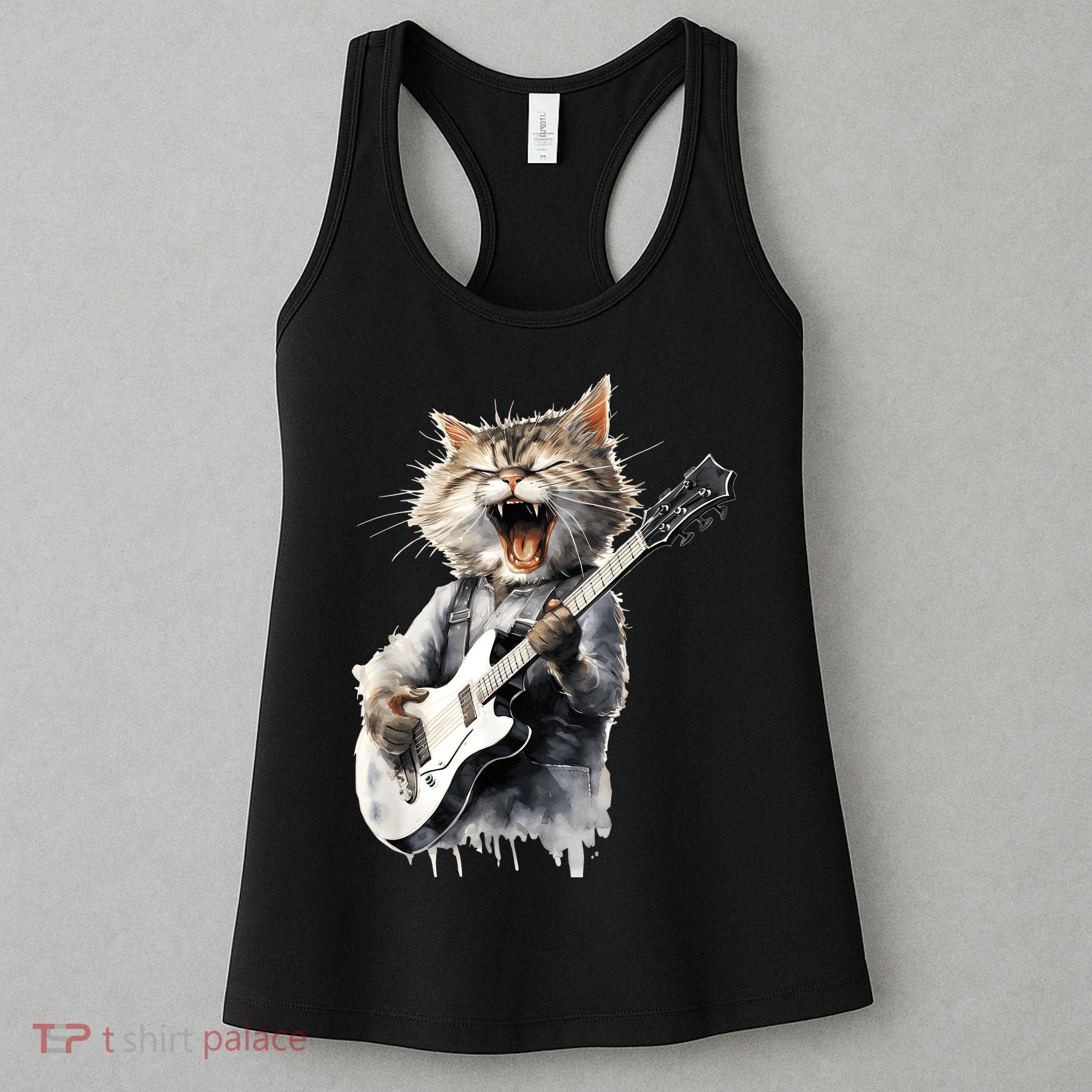 Guitar Cat Rock Cat Playing Guitar Women's Tank Top