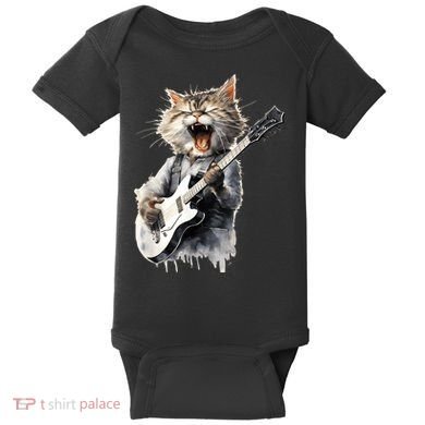 Guitar Cat Rock Cat Playing Guitar Baby Bodysuit