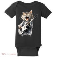 Guitar Cat Rock Cat Playing Guitar Baby Bodysuit thumb 0