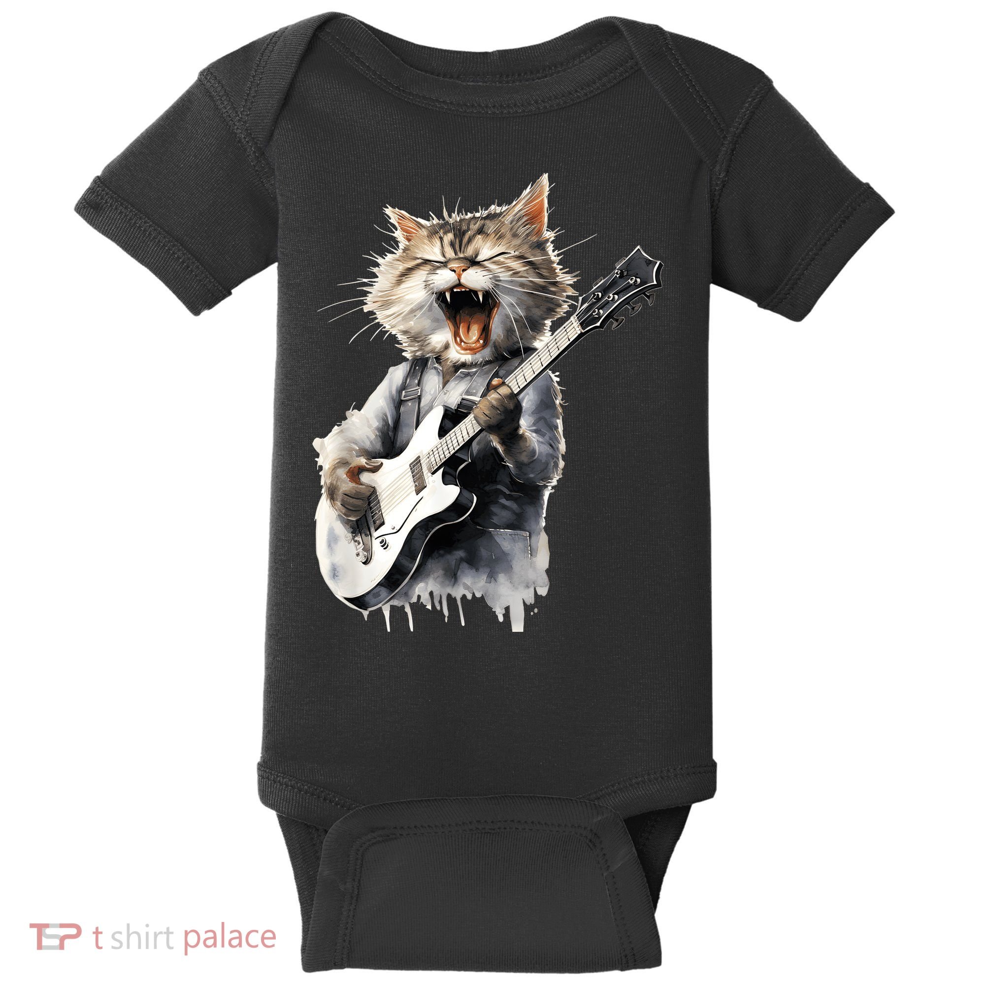 Guitar Cat Rock Cat Playing Guitar Baby Bodysuit