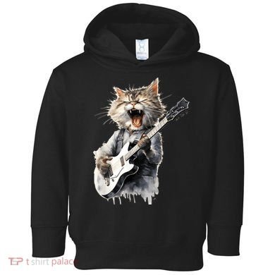 Guitar Cat Rock Cat Playing Guitar Toddler Hoodie